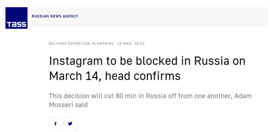 俄罗斯发起反击：正式封禁 Instagram，当地 IP 已无法访问